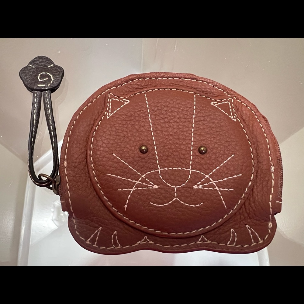 Leather Cat/Kitten Coin Purse with Mouse Zipper Pull